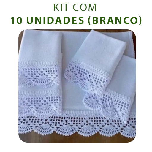 panos de prato com crochê kit com 5 ou 10 peças branco em linha de algodão medidas 41x69