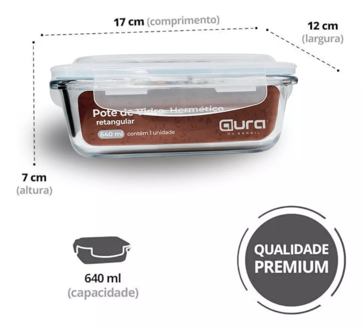 Conjunto 10 Potes 640ml Vidro Hermético 4 Travas Marmita Aura Do Brasil