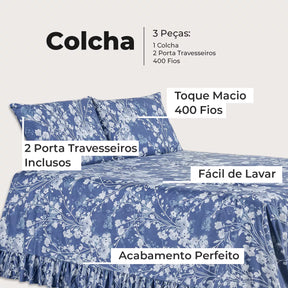 Colcha Premium 3 Peças Percal 400 Fios Toque Macio (Áura Floral)