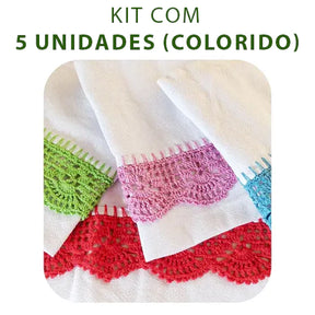 panos de prato com crochê kit com 5 ou 10 peças branco em linha de algodão medidas 41x69