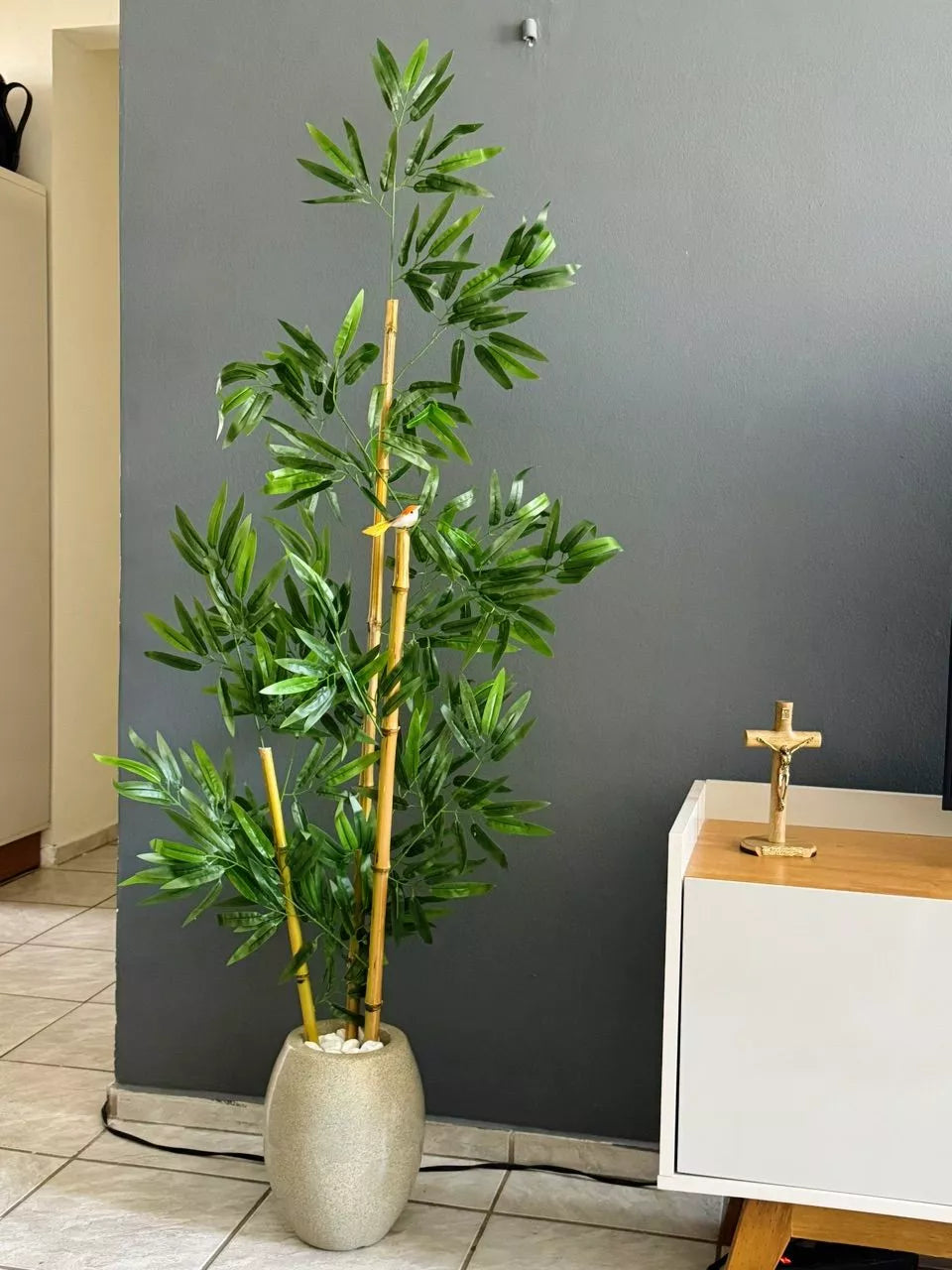 Planta Artificial Bambu Da Sorte Decoração Com Vaso