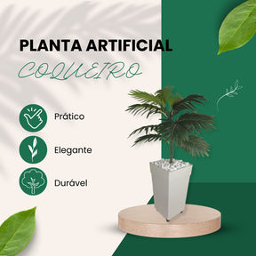 Planta Artificial Coqueiro de Decoração + Vaso Marrom e Pedrinhas A Pronta Entrega