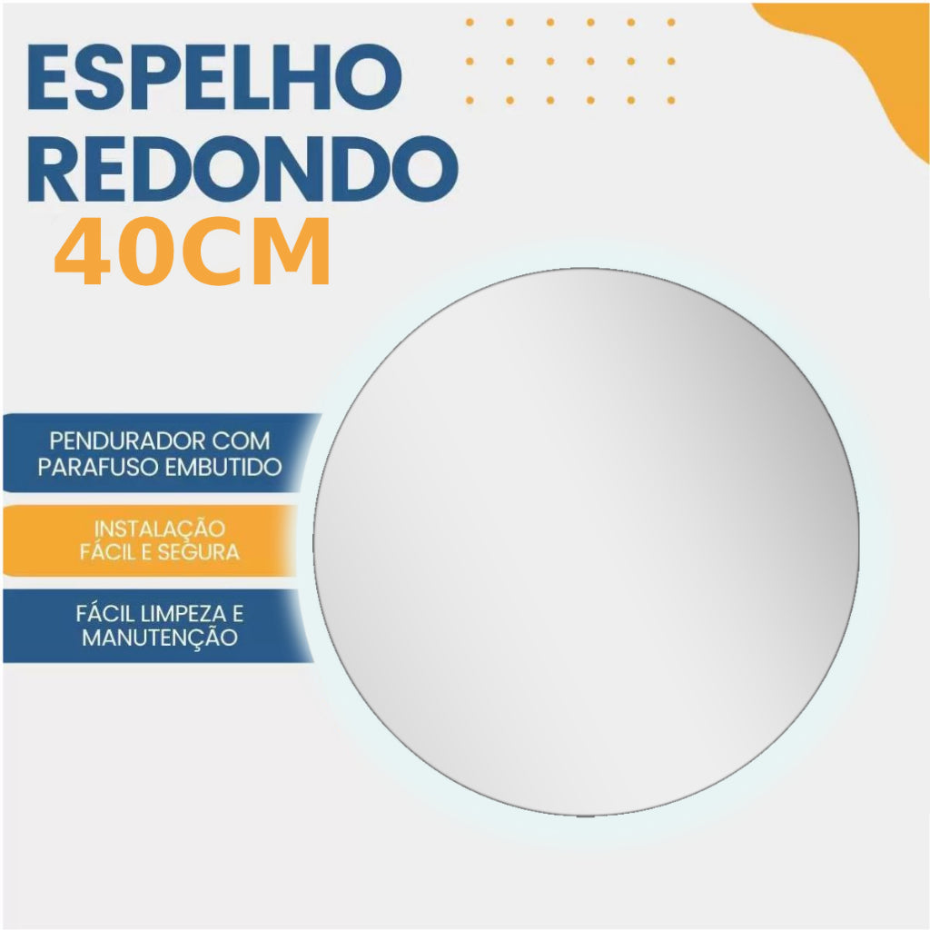 Espelho Redondo 40Cm X 40Cm Lapidado Led COM FONTE Ambiente Moderno Decoração Espelho Quarto