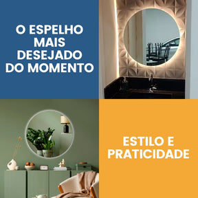 Espelho Redondo 40Cm X 40Cm Lapidado Led COM FONTE Ambiente Moderno Decoração Espelho Quarto