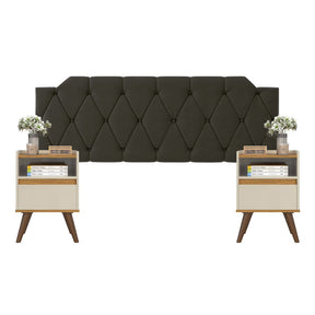 Conjunto Mesa De Cab Com Gaveta + Cabeceira Estofada Box Para Cama Queen