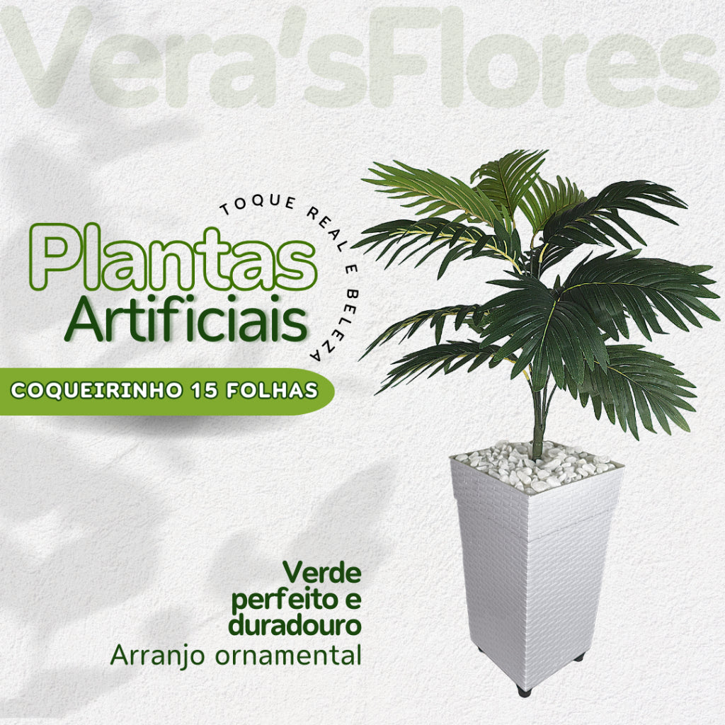 Planta Artificial Coqueiro de Decoração + Vaso Marrom e Pedrinhas A Pronta Entrega